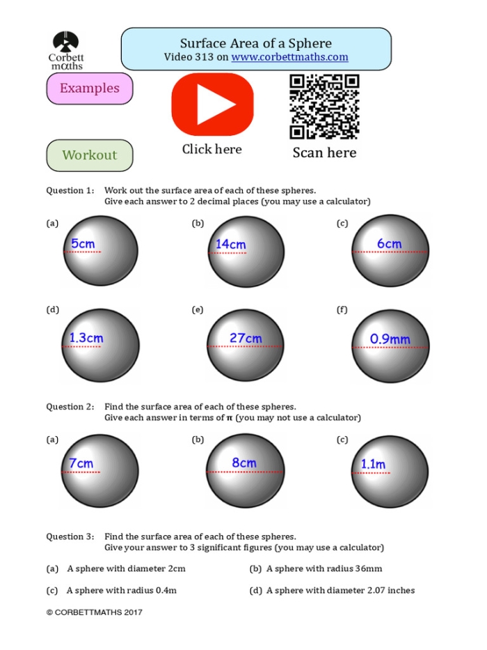 Volume of Spheres Geometry Worksheet for Grade 8 Image 14 Eighth grade math worksheet focusing on calculating the volume of various spheres with mixed operations practice