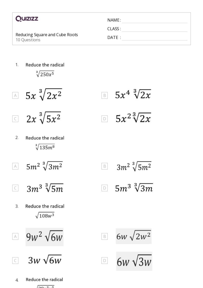 Students engaging with a worksheet on square roots and cube roots for eighth-grade math