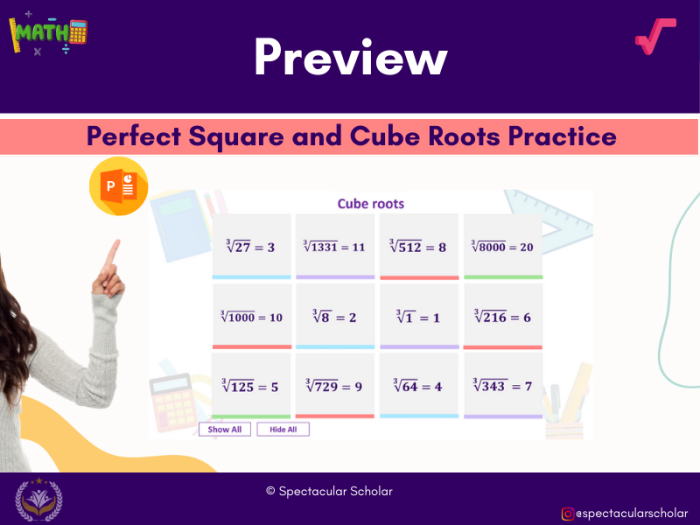 Square Root and Cube Root Practice Worksheet for Middle School Math Eighth grade student solving square root and cube root problems on an algebra practice worksheet