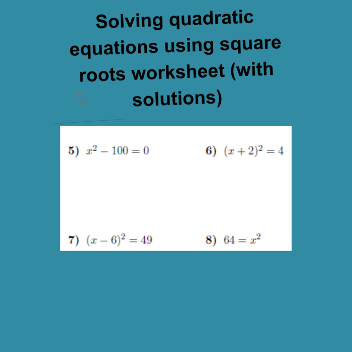 Eighth grade math worksheet focusing on solving equations that involve square roots for number twelve