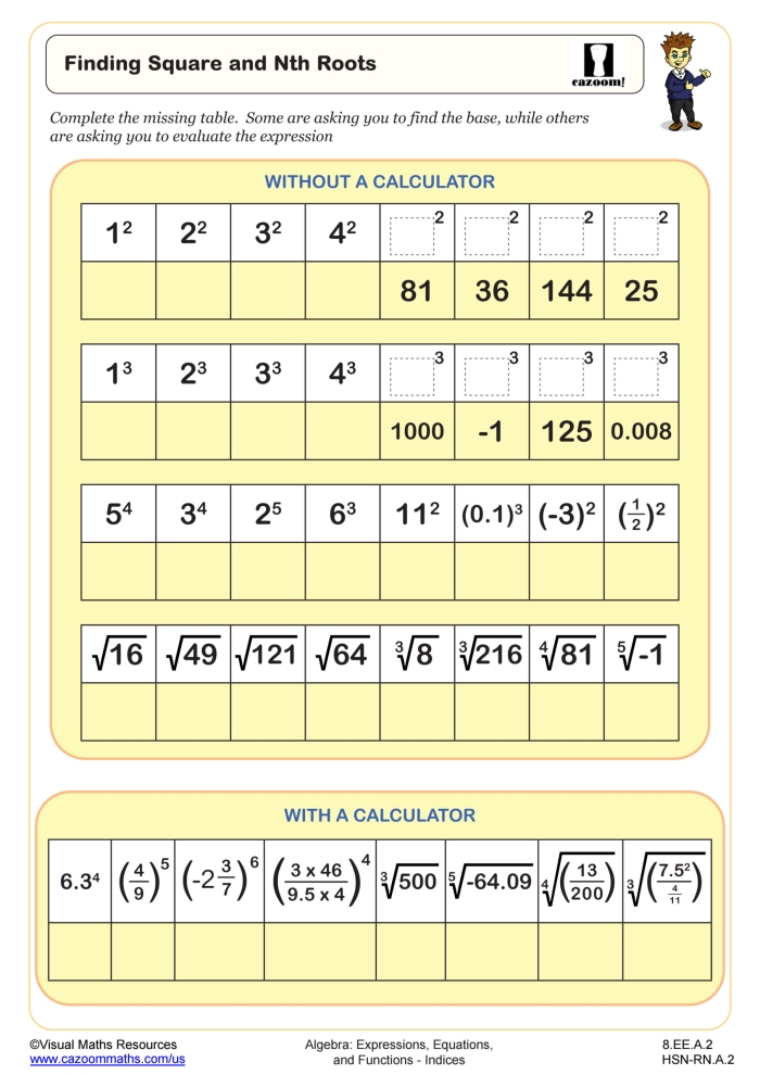 Image 13: Evaluating Square Roots Practice Sheet for Middle School Math Eighth grade student working through square root problems on an evaluation worksheet with perfect squares