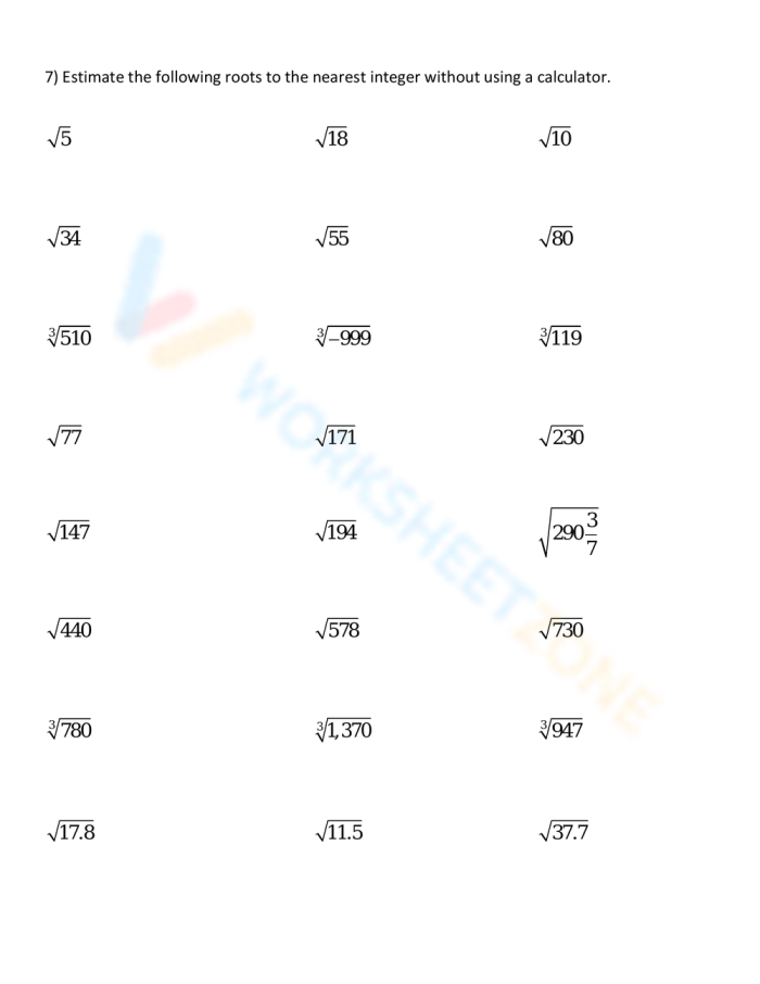 Practice worksheet for evaluating and calculating square roots of perfect squares Eighth grade student solving square root problems on a math worksheet with perfect squares