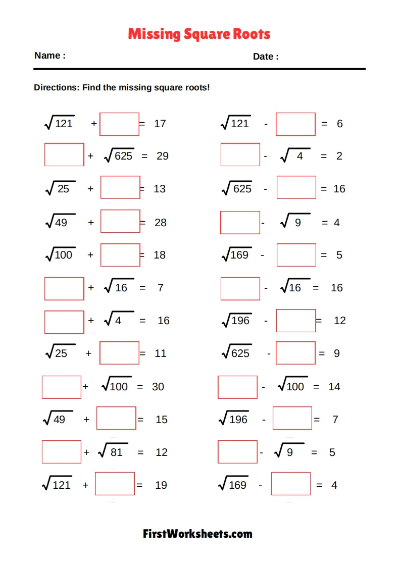 Evaluating Square Roots Worksheet Number Nine Eighth grade student completing an Evaluating Square Roots worksheet with various perfect square problems