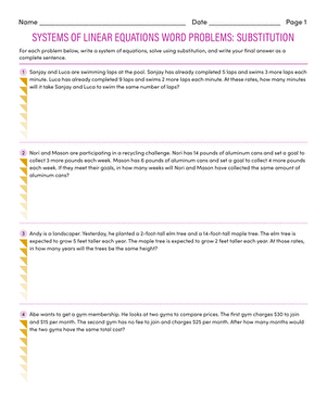 Worksheet on Systems of Linear Equations Word Problems for eighth graders Eighth-grade students solving systems of linear equations word problems using substitution methods