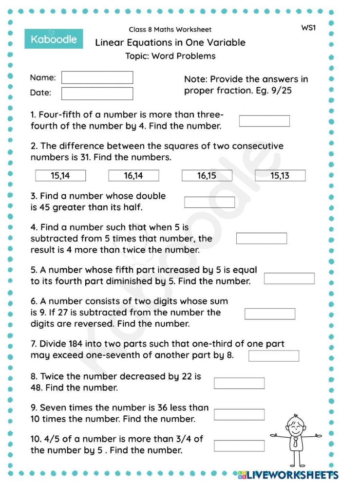 Worksheet for practicing systems of linear equations through word problems and substitution methods Eighth-grade math worksheet on solving word problems using substitution for systems of linear equations