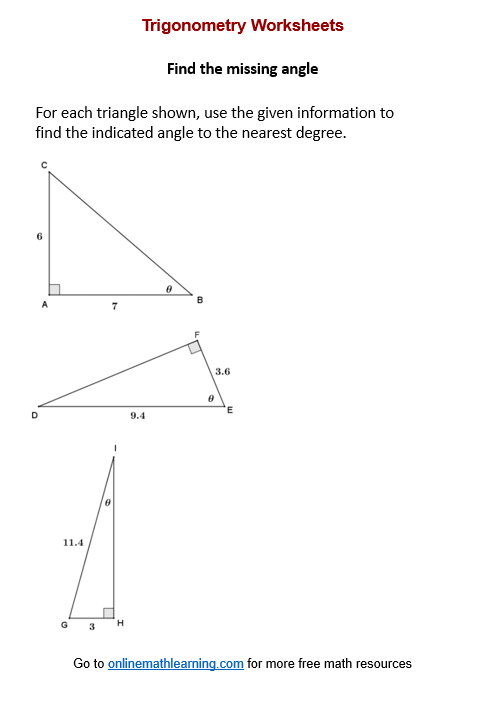 Eighth grade math worksheet showing problems involving interior angles in triangles with variable expressions
