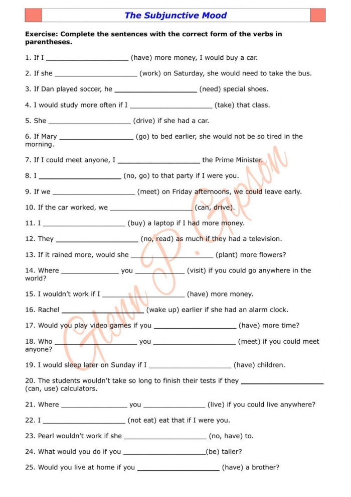 Eighth grade students identifying verb moods in a grammar worksheet exercise
