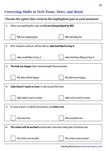 Numbers and Counting worksheet for Eighth Grade Eighth grade worksheet focused on correcting shifts in verb voice from passive to active. Grammar exercise for students to improve their writing skills.