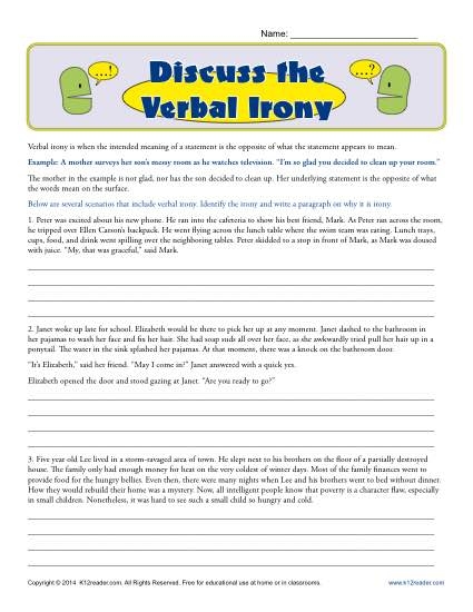 Explore verbal irony concepts through definitions and examples in this engaging worksheet Worksheet featuring verbal irony examples for eighth-grade students
