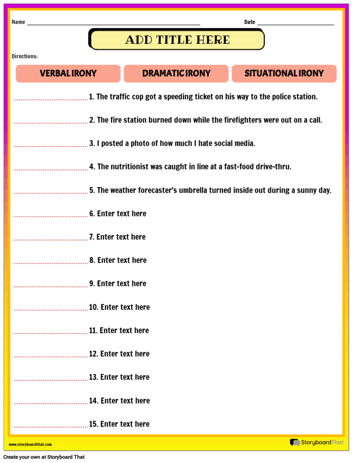 Addition worksheet for Eighth Grade Eighth grade verbal irony worksheet featuring definitions and examples of sarcasm, exaggeration, and understatement. Explore figurative language with this engaging addition to your curriculum.