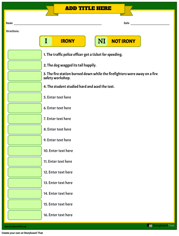 Addition worksheet for Eighth Grade Eighth-grade students engaging with a verbal irony worksheet featuring definitions and examples of sarcasm. Worksheet 12 on verbal irony: Study figurative language concepts effectively.