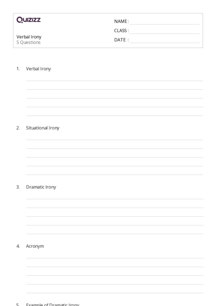 Verbal Irony Worksheet: Understanding Figurative Language for 8th Graders Eighth grade students exploring verbal irony concepts through a worksheet on sarcasm and exaggeration