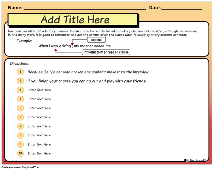 Eighth-grade worksheet on using commas to indicate pauses in sentences