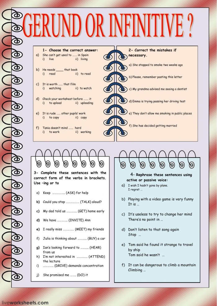 Grammar worksheet on identifying gerunds, infinitives, and participles for educational use Worksheet featuring examples of gerunds, infinitives, and participles for eighth-grade students