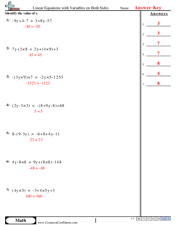 Eighth grade student solving multi-step equations with variables appearing on both left and right sides of the equation