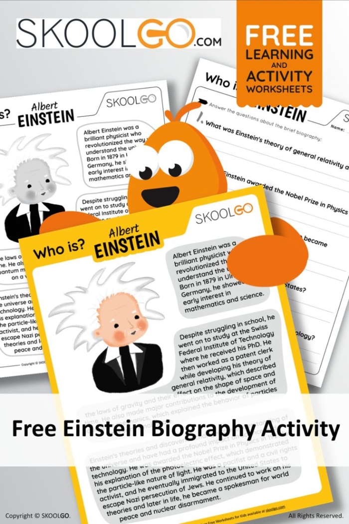 An engaging introduction to theoretical physics and its pioneer, Albert Einstein A worksheet featuring a brief biography of physicist Albert Einstein for fourth graders