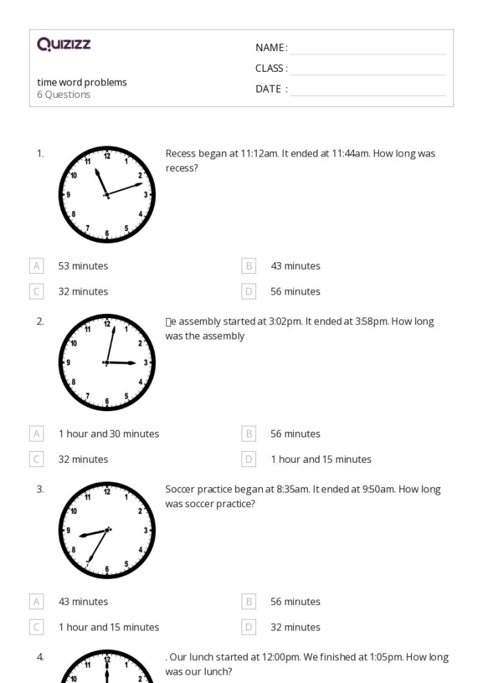 Third grade students practicing elapsed time word problems with a library-themed math worksheet