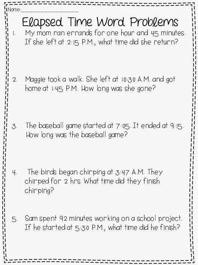 Worksheet image for practicing elapsed time subtraction skills in geometry Elapsed time subtraction worksheet for third graders featuring word problems