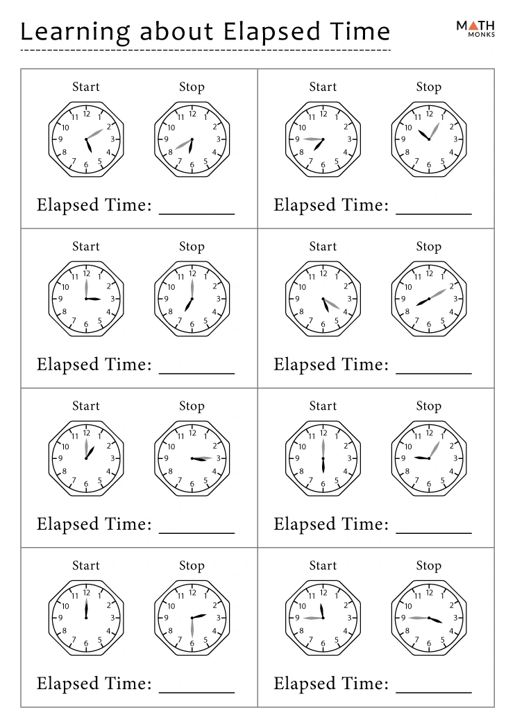 Worksheet image for practicing elapsed time through subtraction in geometry Elapsed time subtraction worksheet for third graders to practice word problems
