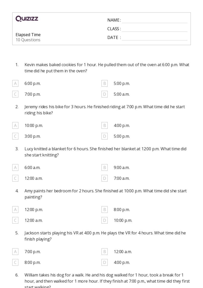 Worksheet image for practicing elapsed time subtraction in geometry activities Elapsed Time subtraction worksheet for third-grade students practicing word problems