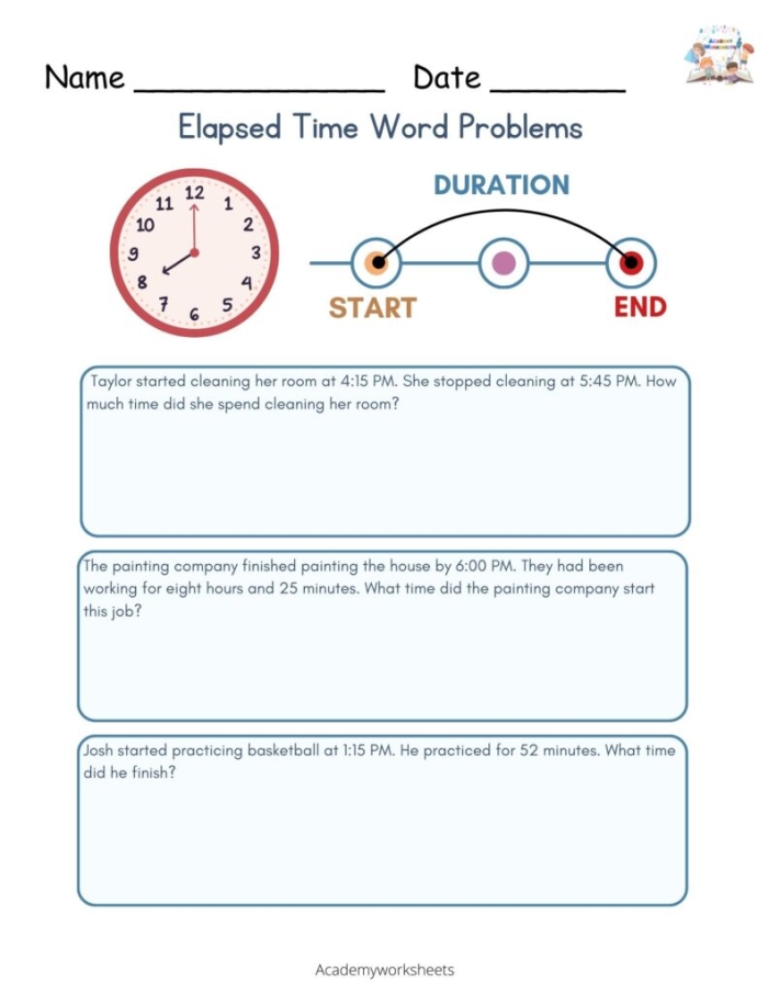 Geometry worksheet for Third Grade Elapsed Time subtraction worksheet for third graders to practice solving word problems. Engaging resource for teaching elapsed time concepts in geometry.