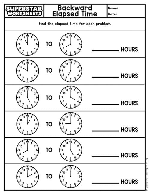 Elapsed Time Subtraction Worksheet for Third Graders Worksheet featuring subtraction problems for elapsed time practice