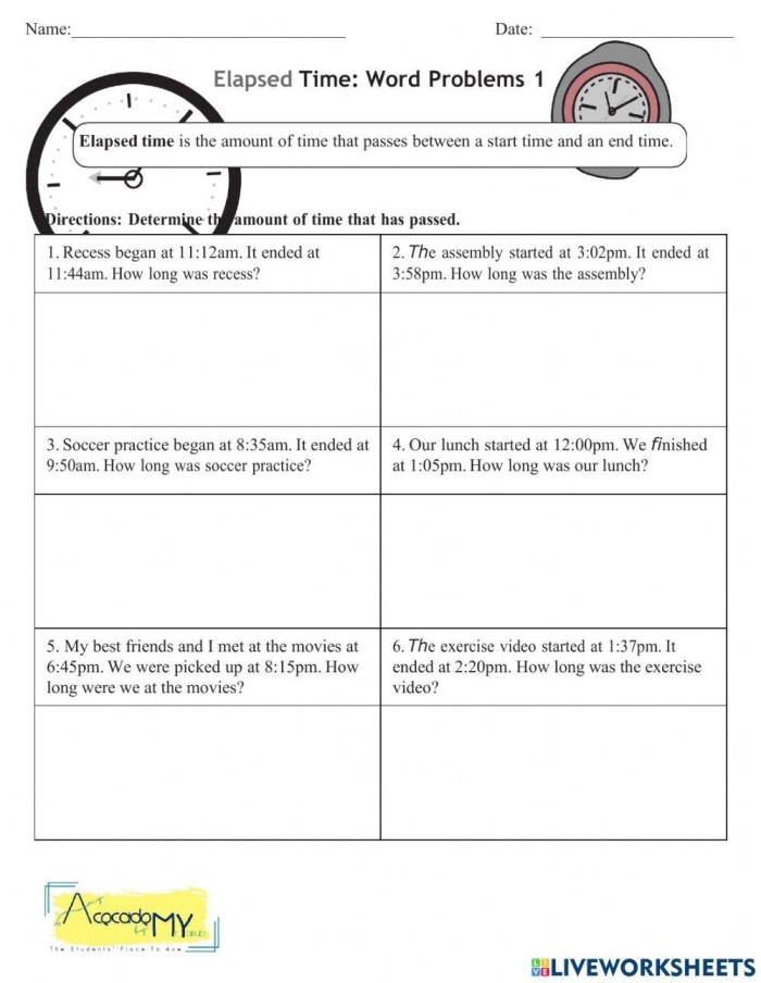 Practice determining elapsed time with this engaging worksheet for students Worksheet featuring Elapsed Time Word Problems for third graders