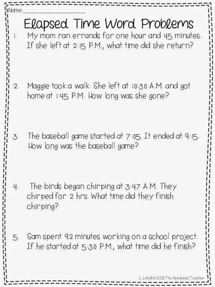 Third grade math worksheet for calculating elapsed time word problems number fourteen