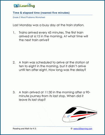 Practice sheet for determining how much time has passed during events, tailored for third grade students Elapsed Time Word Problems 2 worksheet for third graders focusing on calculating elapsed time in various activities