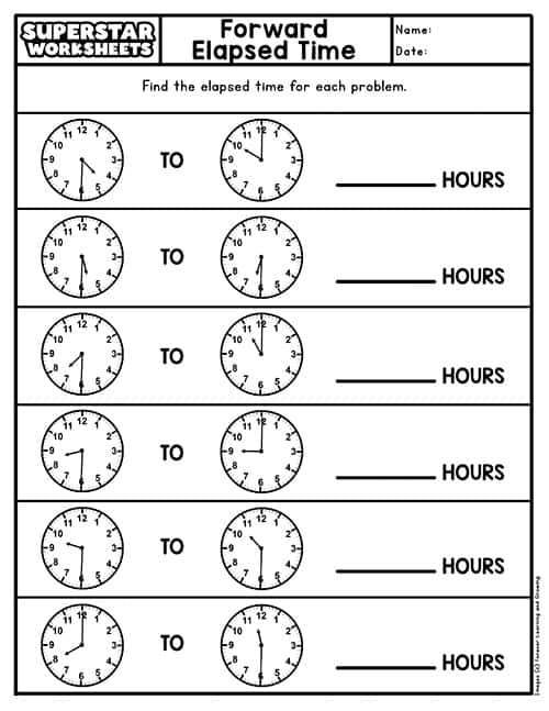 A student working on an Elapsed Time Check-in worksheet using a number line to find answers