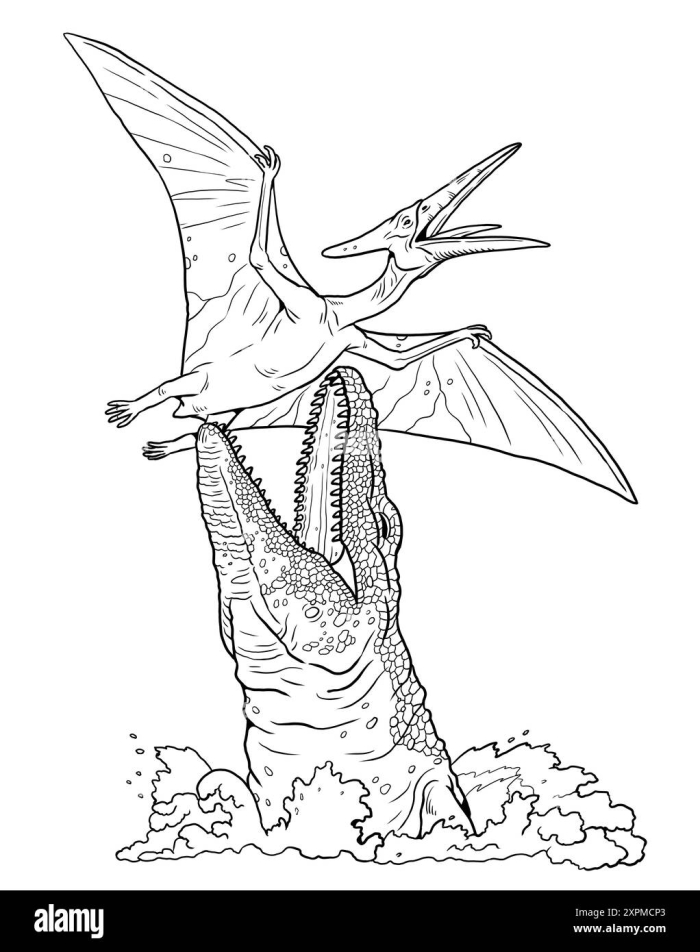 Coloring worksheet featuring the Elasmosaurus in an underwater scene for kindergarten students