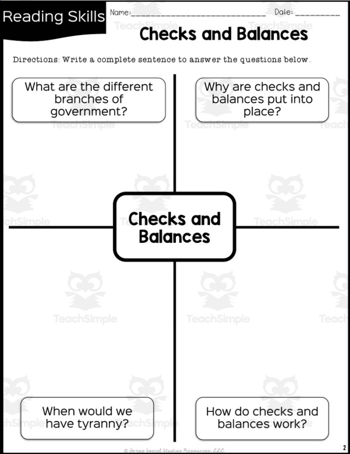 Fourth grade student completing a checks and balances system worksheet with word search and vocabulary quiz activities