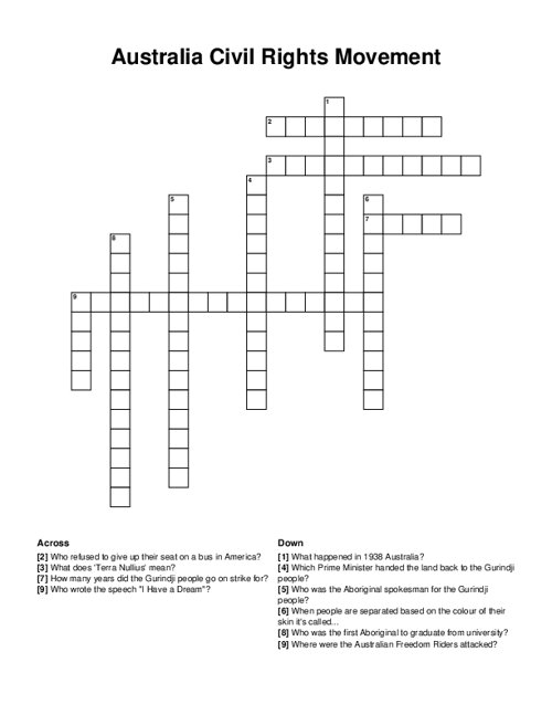 Fifth grade American Civil Rights Movement crossword puzzle worksheet featuring key historical figures and events