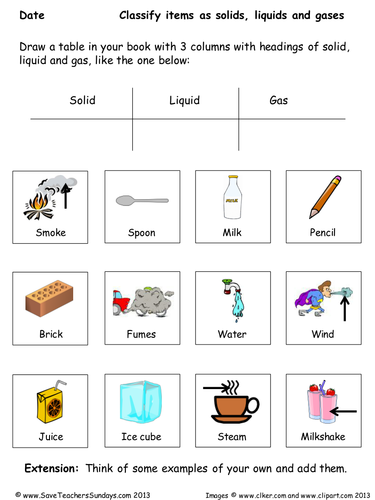 Matter Mixup worksheet showing examples of solid items for young learners to recognize and classify Second grade students identify solid objects like blocks, pencils, and books in this states of matter science worksheet activity