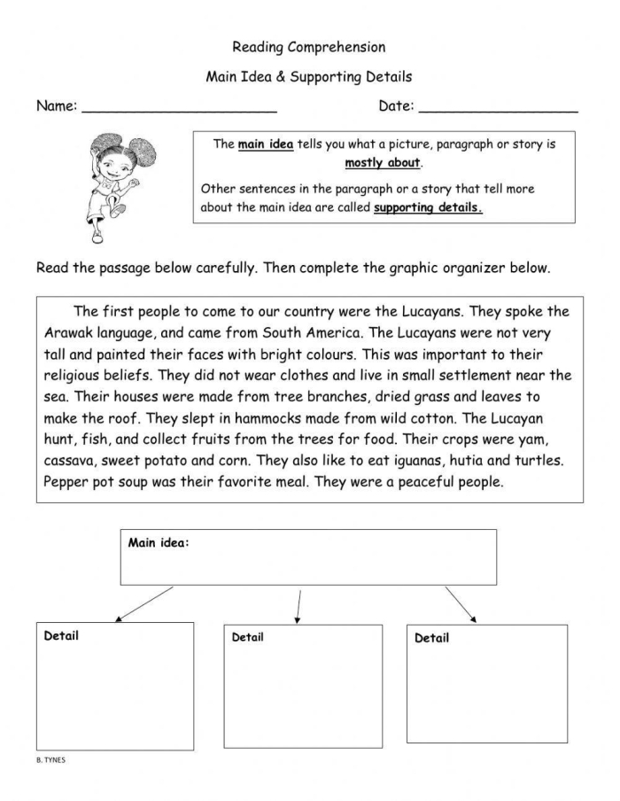 Fourth grade reading comprehension worksheet featuring an elephant theme to help students find the main idea