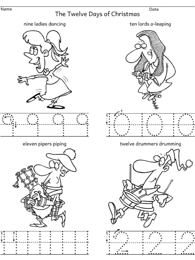 Eleven pipers piping in the snow for a festive pre-k counting activity