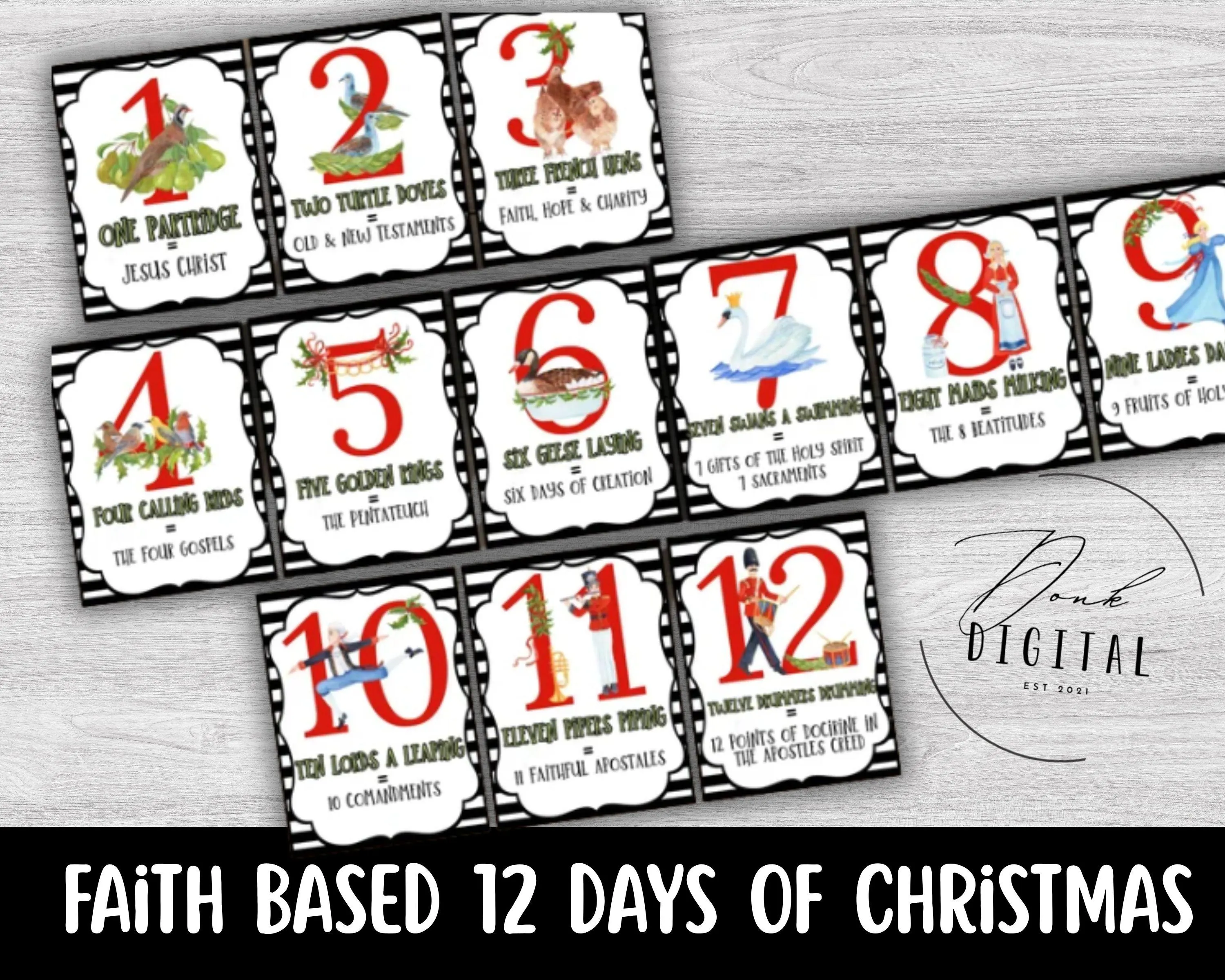 Pre-K worksheet showing eleven pipers playing music with falling snowflakes to count