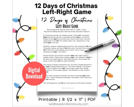 A joyful scene of eleven pipers playing music while snowflakes fall around them