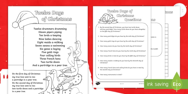 Pre-K counting worksheet featuring eleven pipers piping and snowflakes to count for Christmas