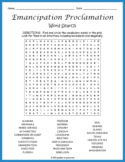 Worksheet image illustrating the importance of the Emancipation Proclamation in American history Emancipation Proclamation worksheet for fourth graders including historical overview and exercises