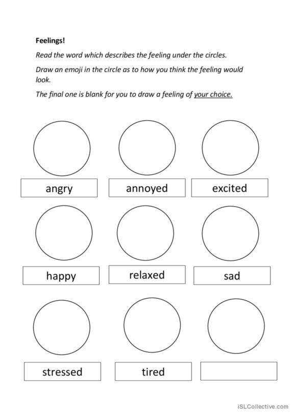 Emoji Emotions worksheet for third graders exploring feelings through emoji prompts