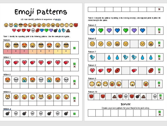 Third grade students engaging with an Emoji Emotions worksheet, reflecting on their feelings with emoji prompts