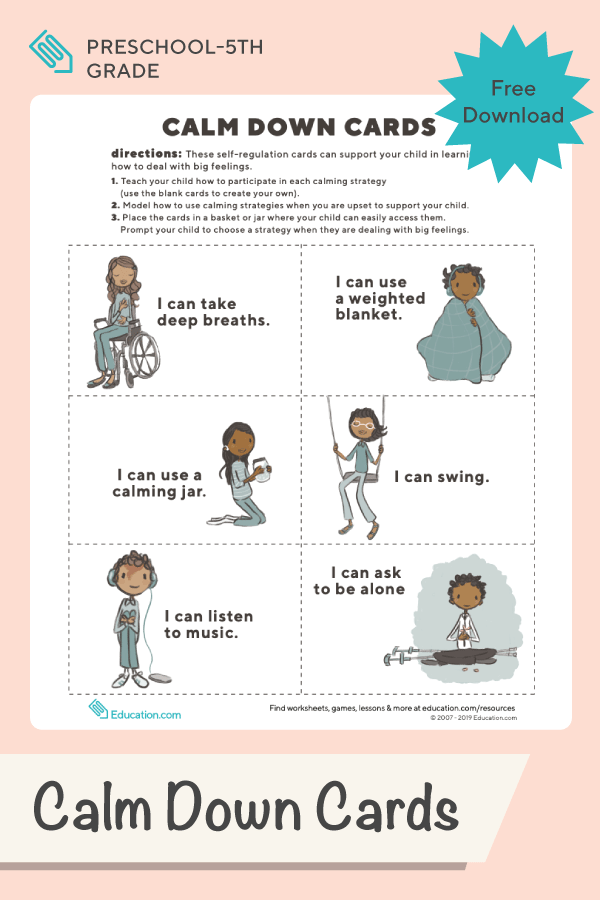 Probability worksheet for Pre-K Self-regulation cards designed for young children to manage emotions effectively. Calm Down Cards for Young Children worksheet illustration showcasing emotional support techniques.