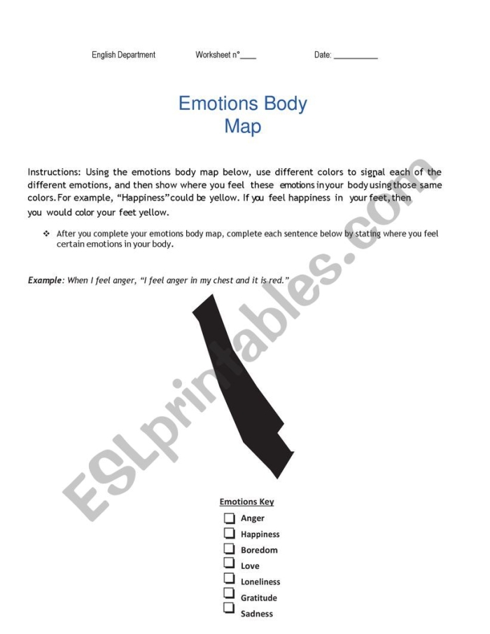 Emotions Body Map Activity for Young Learners Image 13 Second grade student coloring an emotions body map worksheet with different colors marking where feelings are experienced in the body