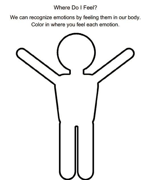 Second Grade Emotions Body Map Activity for Understanding Feelings and Physical Sensations A young student coloring different body parts with various colors to show where they feel different emotions on an emotions body map worksheet