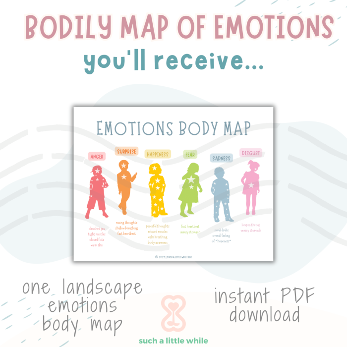 Emotions Body Map Activity for Young Learners to Identify Physical Sensations A second grade student's emotions body map worksheet showing an outline of a child's body with different colored sections representing where various feelings are experienced physically
