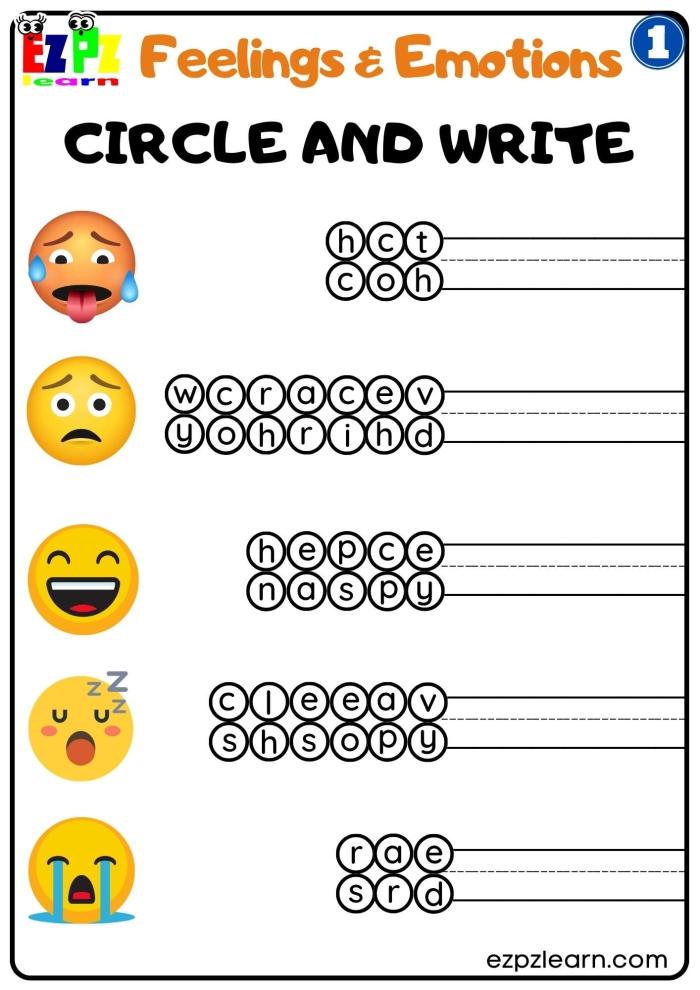 Kindergarten student drawing happy and sad faces on an emotions worksheet for social emotional learning