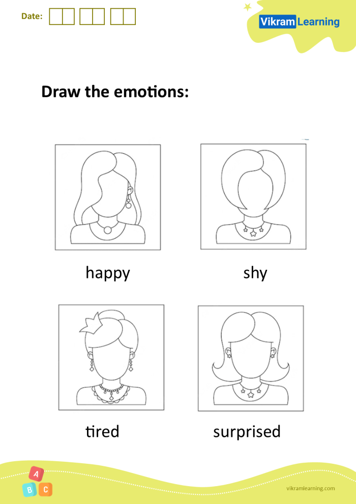 Second grade art worksheet showing a child using shapes and bright colors to communicate feelings through creative expression A young student creating colorful artwork with shapes and colors to express their emotions during a social emotional learning activity