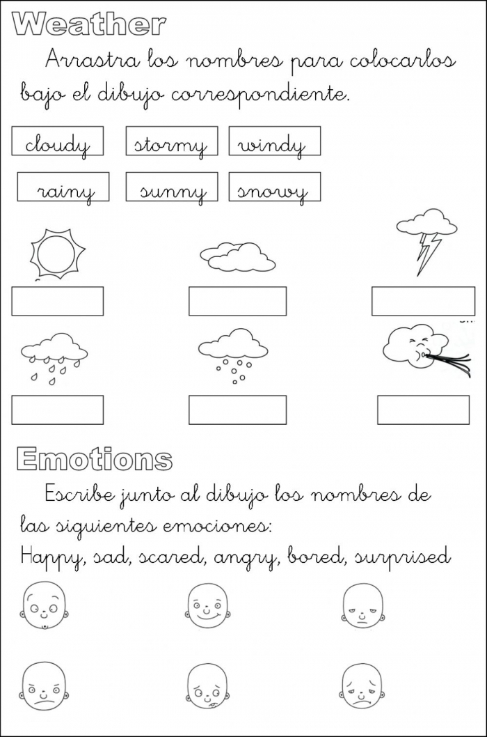 Kindergarten students filling out the Emotions Are Like the Weather worksheet about feelings