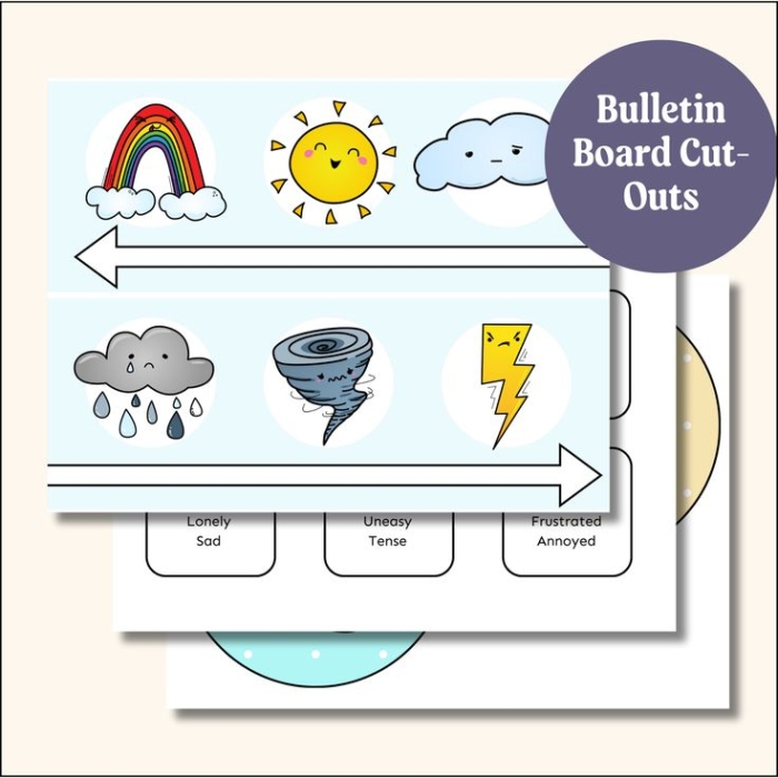 Kindergarten worksheet featuring weather icons to help young children identify and label their daily emotions